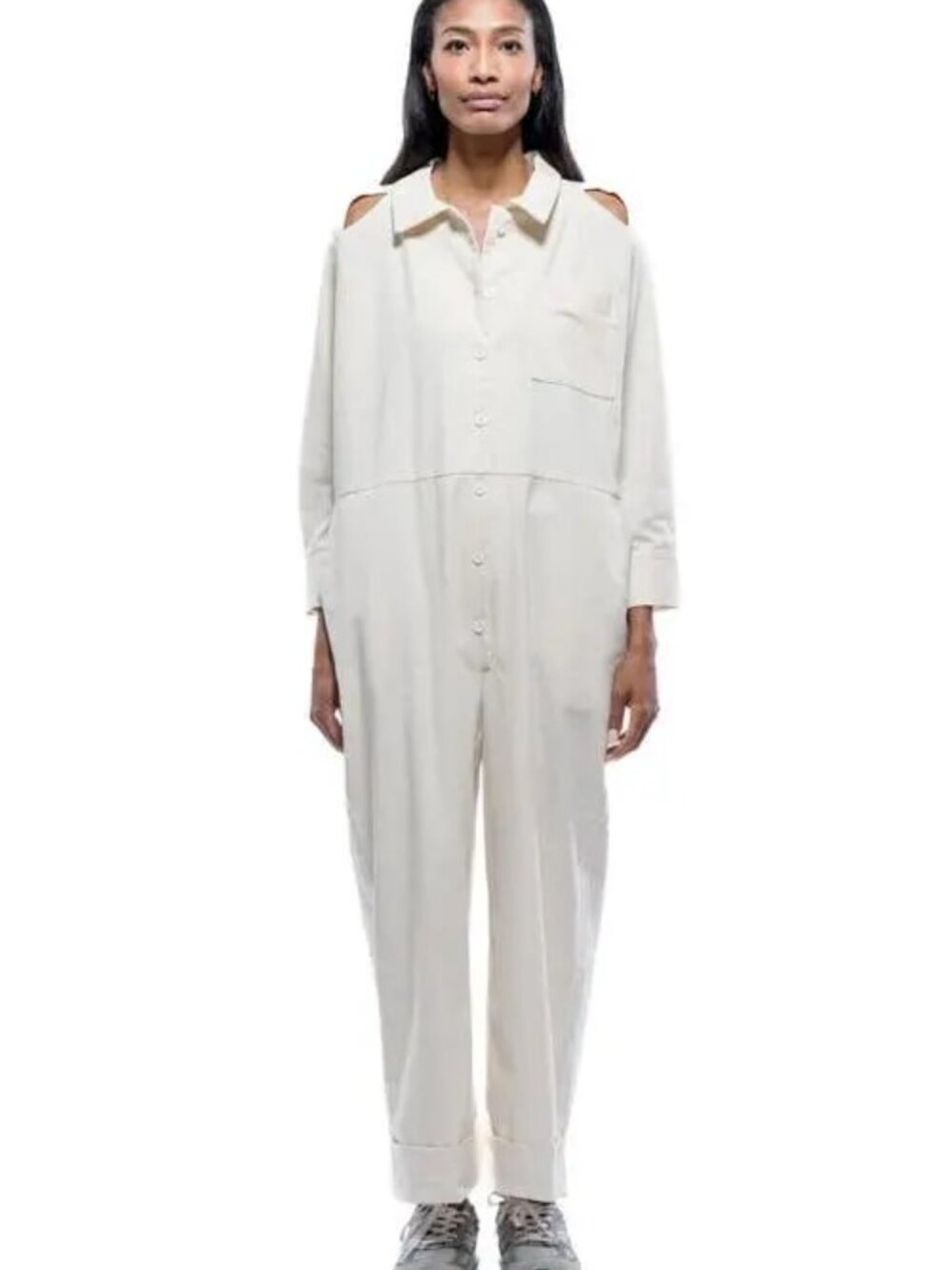 NWT Toit Volant Cream Cut Out Wide Leg Jumpsuit Size M/L Utility